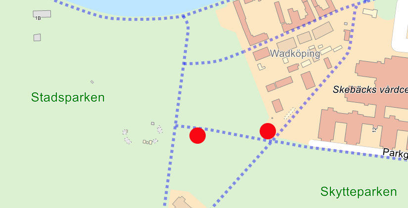 Kartbild som visar tillfälliga toaletter i Wadköping